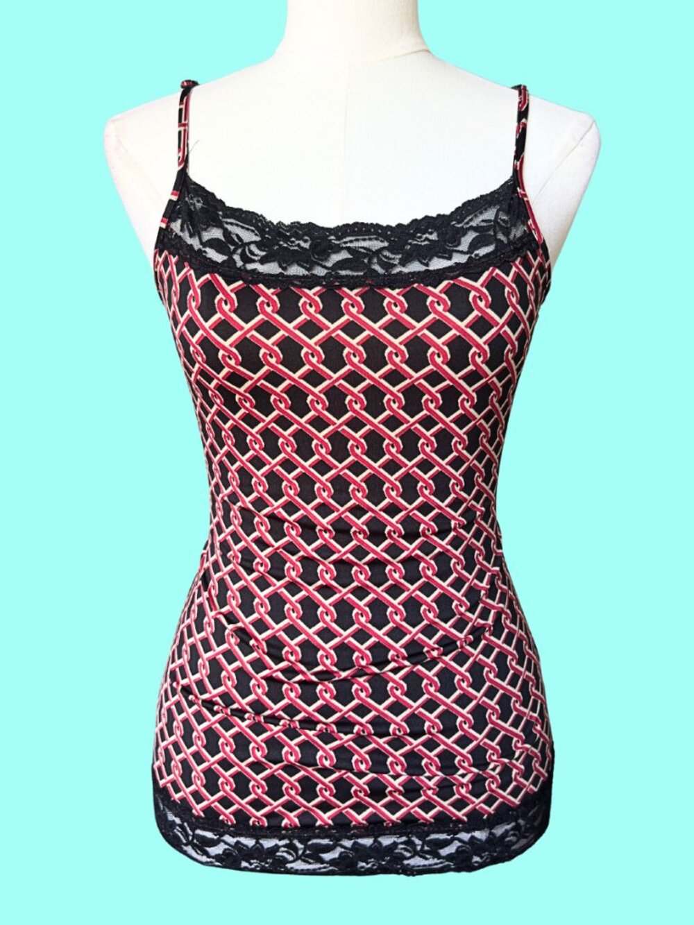 Y2K Lace Trim Geometric Cami